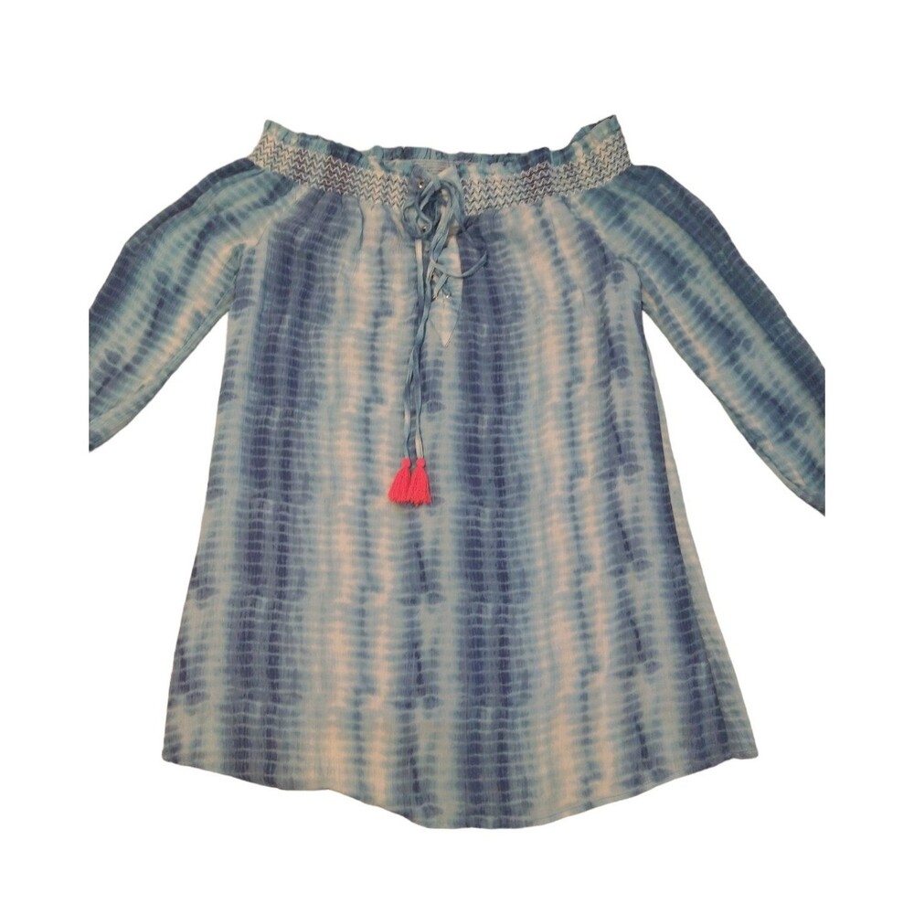 Dizzy Lizzy off the shoulder tassel tie dye medium tunic/cover up top boho